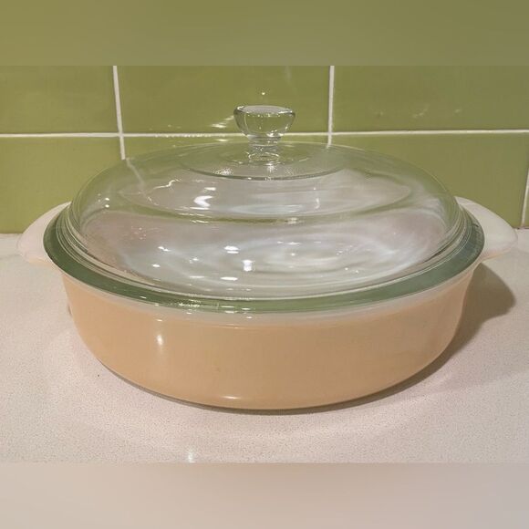 Vintage Fire King Ovenware Casserole Peach Luster - Picture 1 of 9